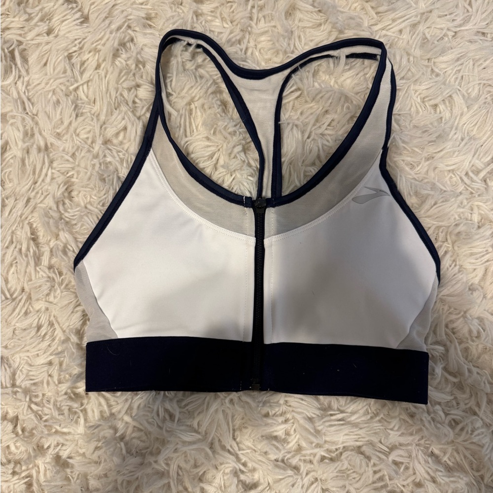 Women's White and Navy Brooks Sports Bra